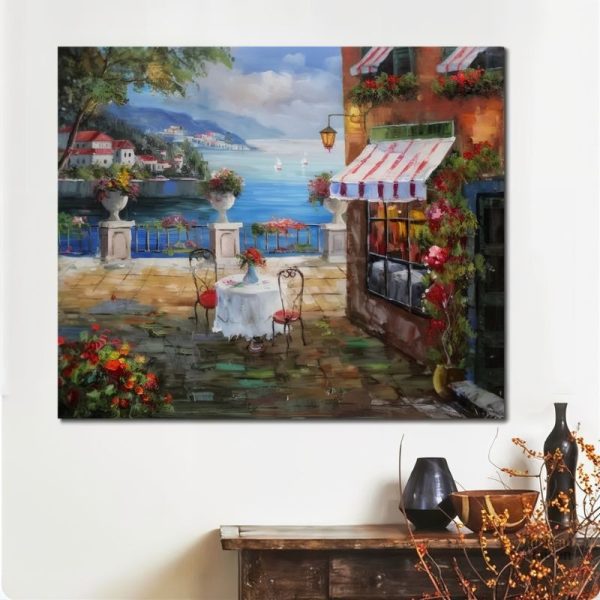 Peinture paysage italien avec collines et villages pittoresques