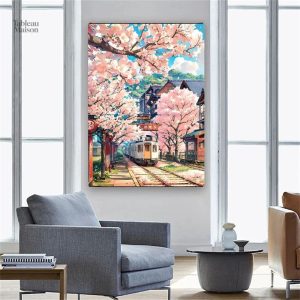 Tableau animé de paysage japonais coloré
