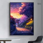 Décor mural paysage japonais traditionnel animé