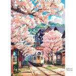 Tableau illustrant un paysage du Japon dynamique
