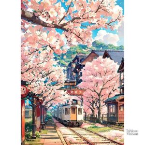 Tableau illustrant un paysage du Japon dynamique