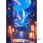 Oeuvre d'art paysage japonais avec animation visuelle
