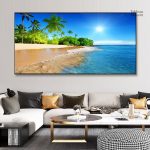 Peinture représentant un paysage maritime apaisant et coloré