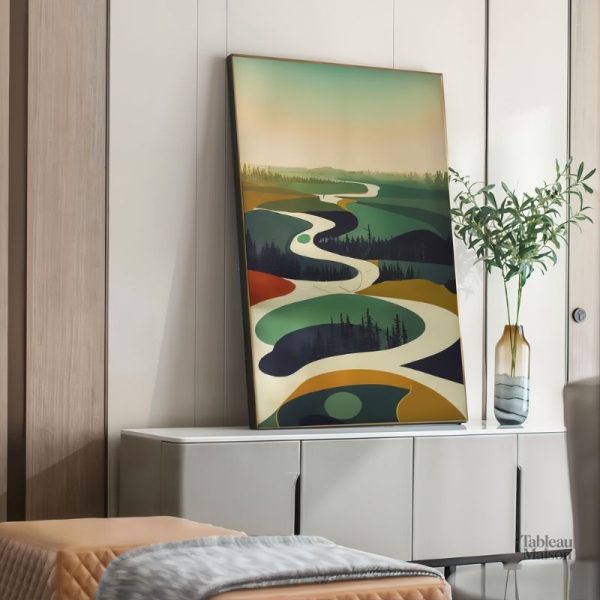 Tableau moderne illustrant un paysage minimaliste apaisant