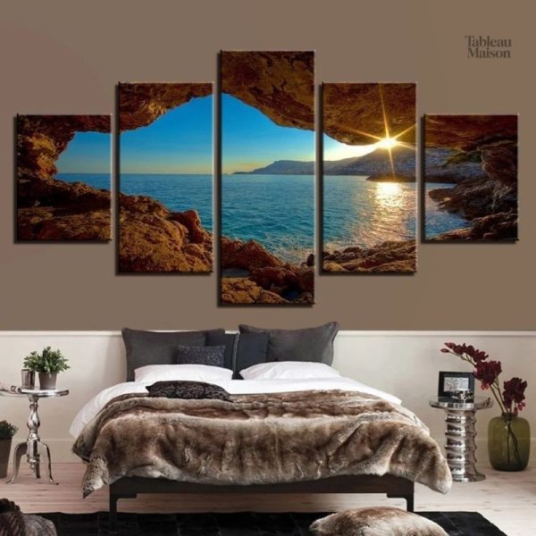 Tableau paysage avec vue sur la mer et une grotte