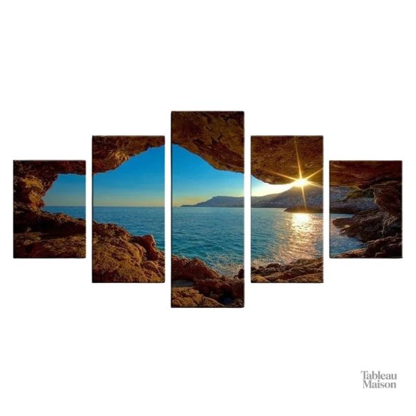 Tableau illustrant un paysage côtier avec grotte