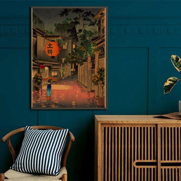 Art mural japonais avec motifs de paysages classiques