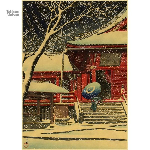 Illustration artistique de paysages japonais au style vintage