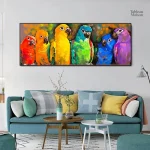 Tableau perroquet coloré, art mural vibrant