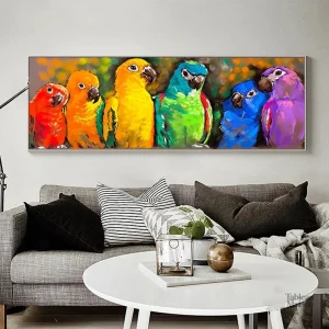 Œuvre d'art colorée avec un perroquet tropical