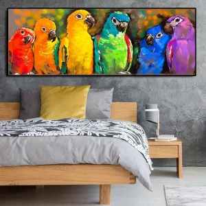 Art mural représentant un perroquet coloré