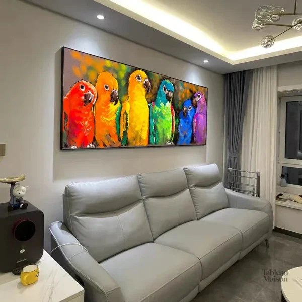 Tableau coloré avec un perroquet sur fond lumineux