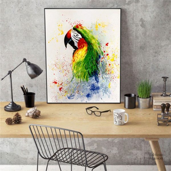 Oeuvre d'art colorée représentant un perroquet vibrant