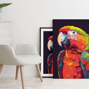 Art mural vibrant représentant un perroquet en style pop art