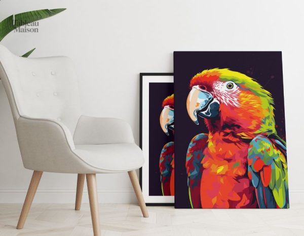 Art mural vibrant représentant un perroquet en style pop art