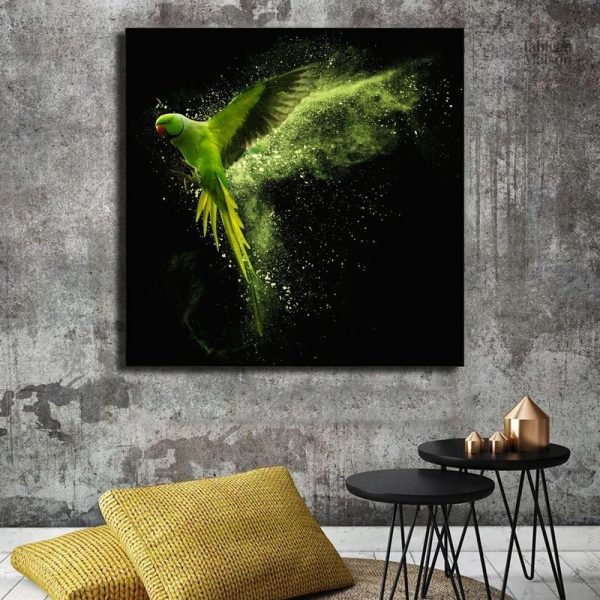 Décoration murale avec un perroquet vert vibrant