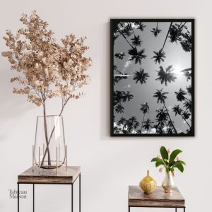 Art mural minimaliste palmiers en noir et blanc