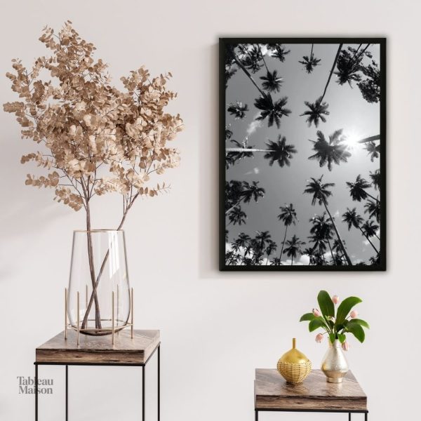 Art mural minimaliste palmiers en noir et blanc