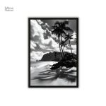 Décor mural en noir et blanc représentant une plage tropicale