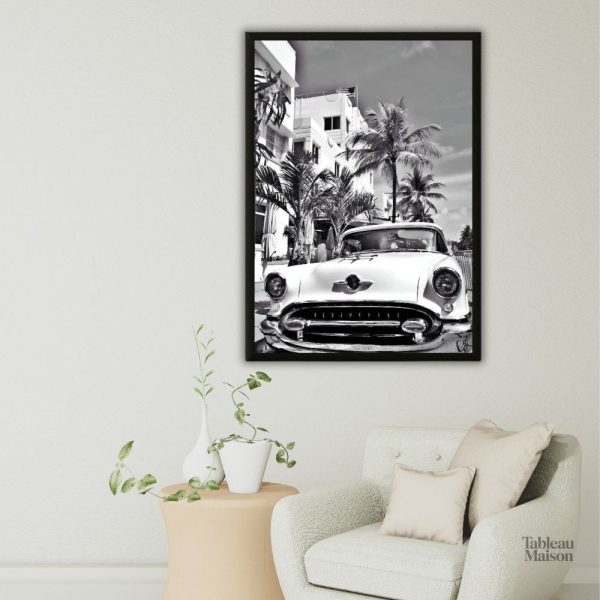 Décor mural représentant une voiture rétro sur fond de plage