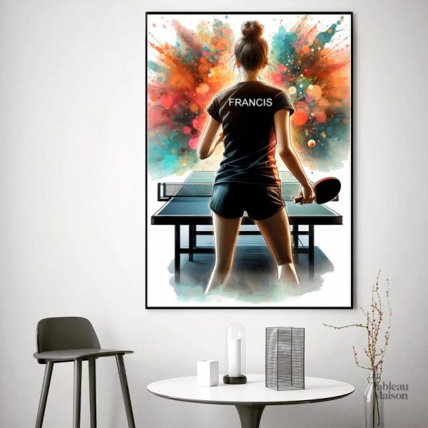 Tableau Street Art féminin sur le thème du ping pong