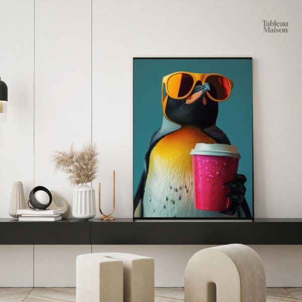 Art mural pop art avec un pingouin stylisé