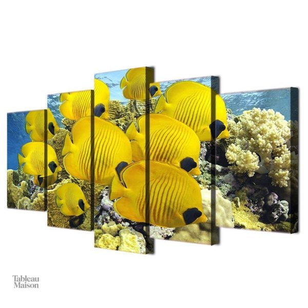 Tableau vibrant aux nuances de jaune et motifs marins
