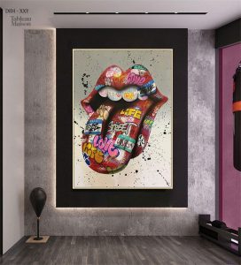 Détail d'une œuvre pop art mettant en avant une bouche