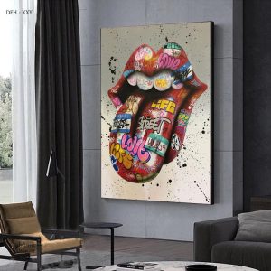 Tableau contemporain inspiré du pop art avec motif de bouche