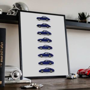 Art mural représentant l'évolution de la Porsche 911