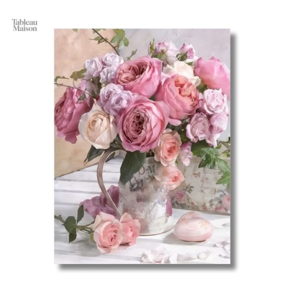 Tableau illustrant des fleurs dans un pot artistique