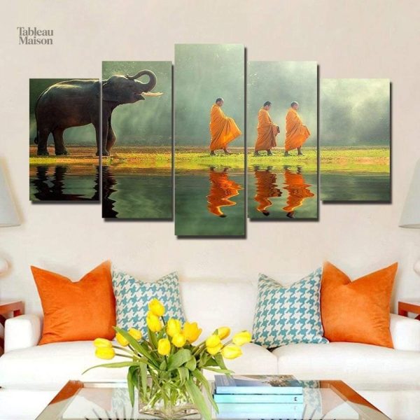 Tableau d'éléphant en promenade, art mural décoratif