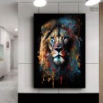 Tableau aquarelle représentant un lion majestueux
