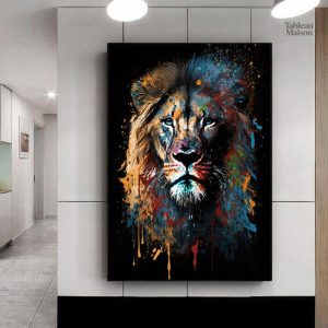 Tableau aquarelle représentant un lion majestueux