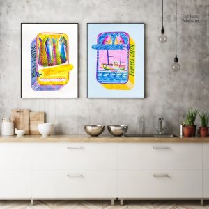 Art mural sardines colorées pour ambiance culinaire