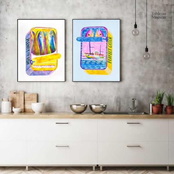 Art mural sardines colorées pour ambiance culinaire