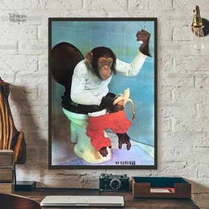 Tableau singe amusant dans les toilettes