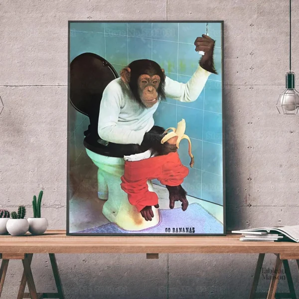 Art mural représentant un singe aux toilettes