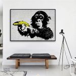 Tableau singe avec banane, décoration murale originale