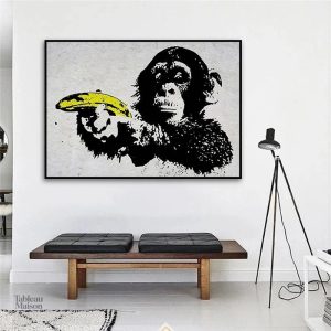 Tableau singe avec banane, décoration murale originale