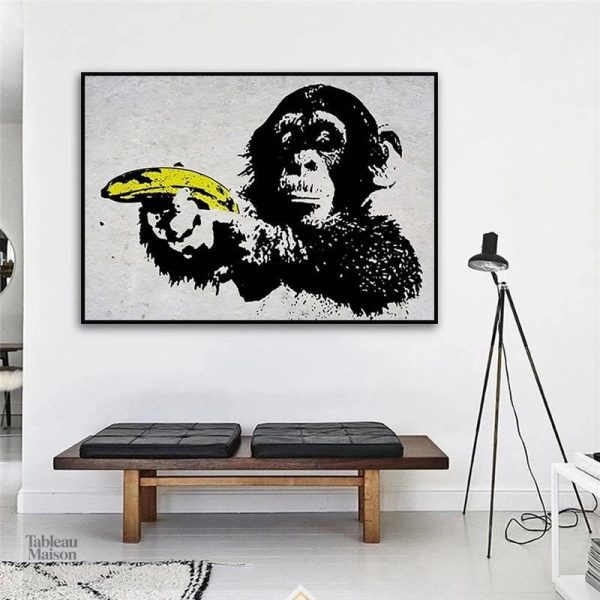 Tableau singe avec banane, décoration murale originale
