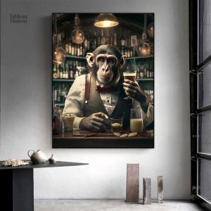 Tableau Singe Barman décoratif pour un intérieur original