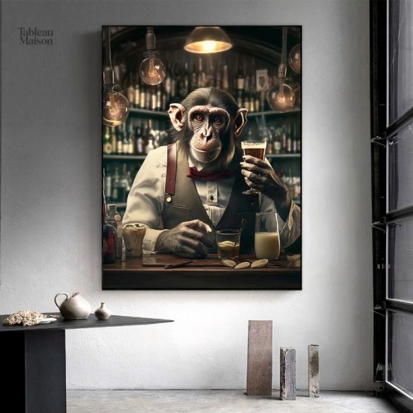 Tableau Singe Barman décoratif pour un intérieur original