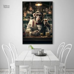 Illustration d'un singe en barman, style artistique unique