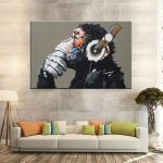 Illustration de singe avec un casque sur fond créatif
