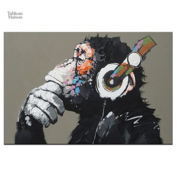 Tableau moderne de singe en casque, décor tendance