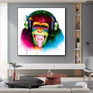 Tableau coloré représentant un singe vibrant et artistique