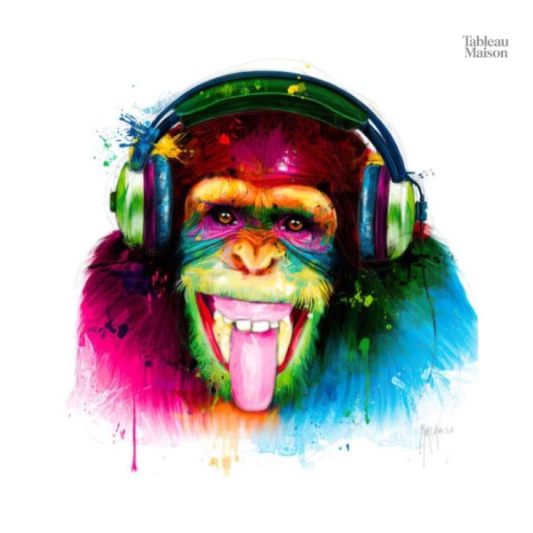 Œuvre murale colorée avec un singe au style moderne