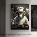 Art mural singe en pleine préparation culinaire