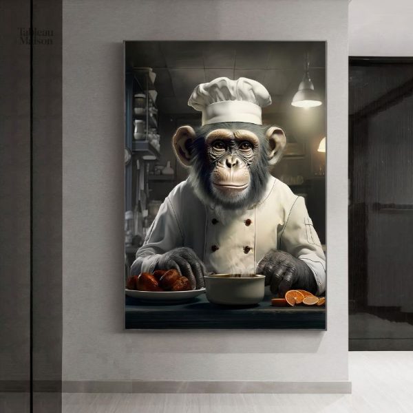 Art mural singe en pleine préparation culinaire